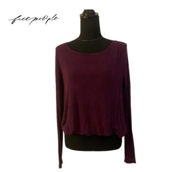 Free People Plum Open Back Top Long Sleeve Top XS - Picture 1 of 7